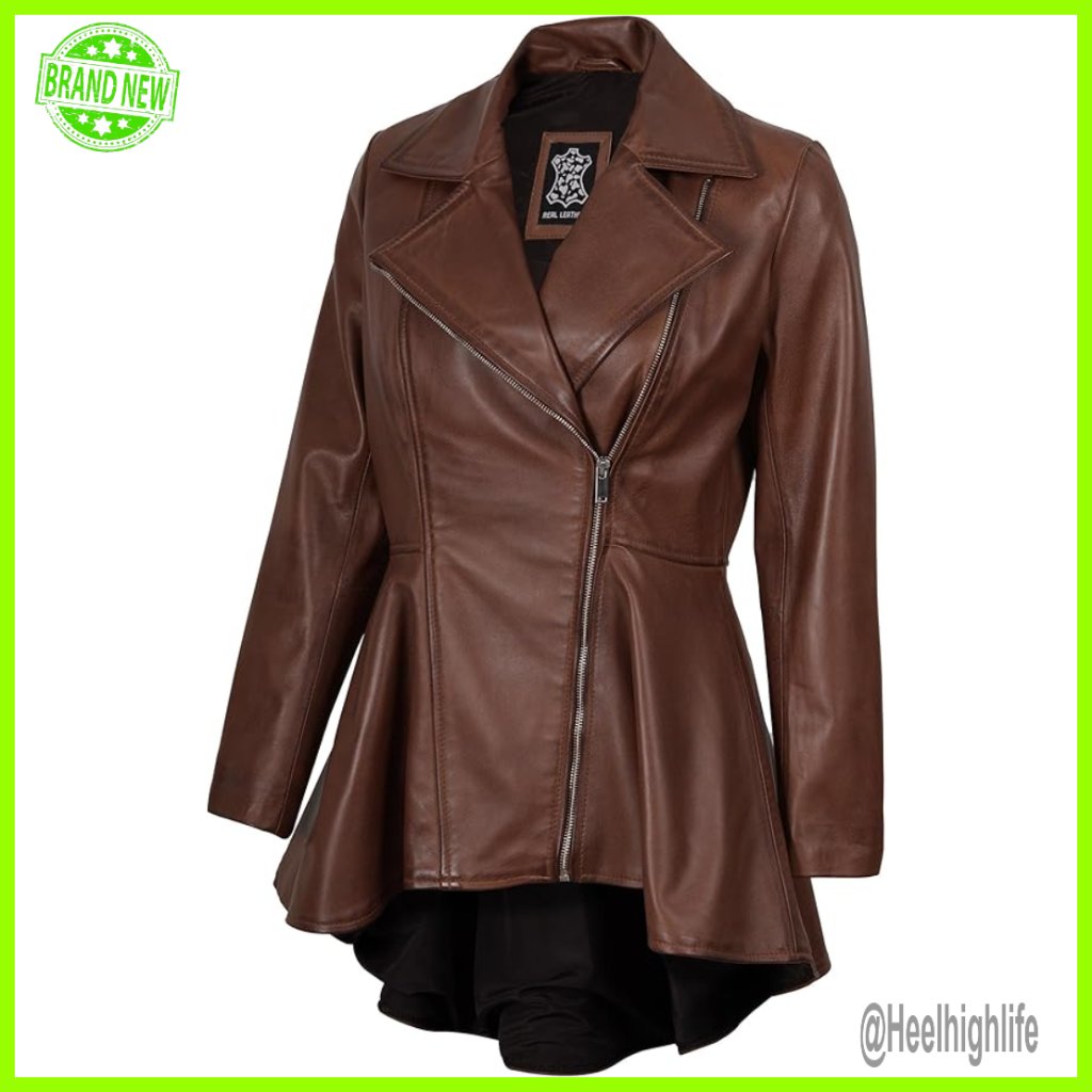 Lambskin Leather Jacket Women's Peplum Aviator Style Outerwear